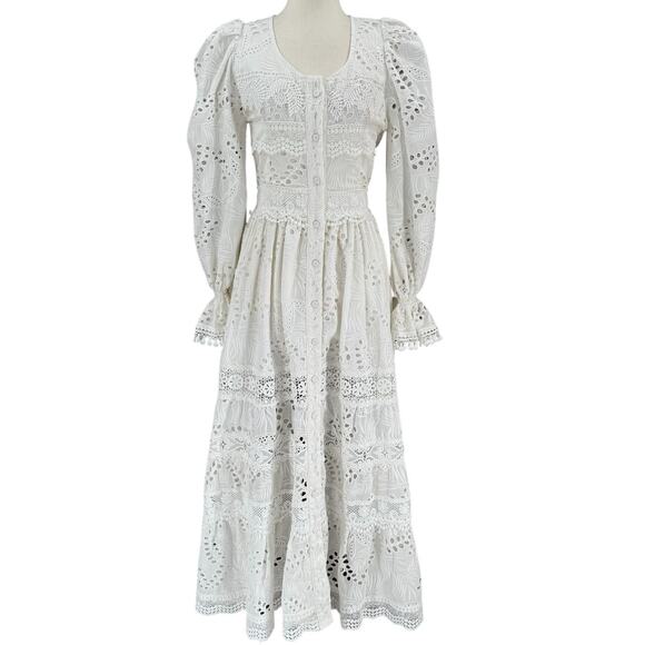 WAIMARI Cotton Eyelet Maxi Dress XS White Ruffle Lace La Perla Peasant Boho - Picture 2 of 16